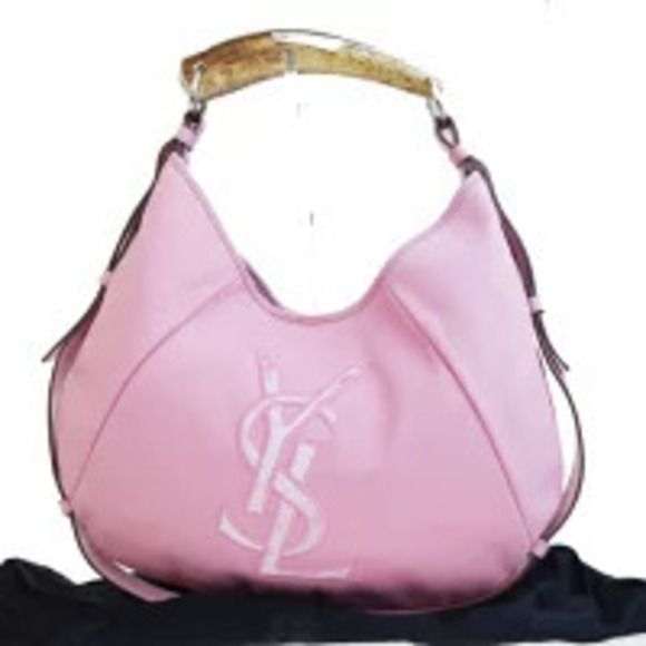 Saint Laurent Handbags - Saint Laurent Yves Mombasa shoulder bag horn pink canvas leather velour
